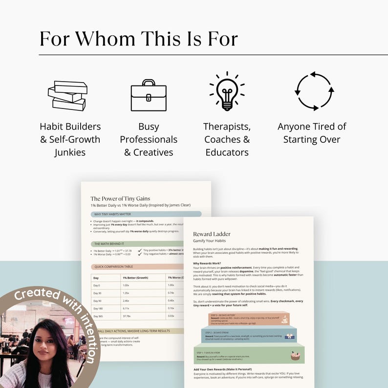 Habit-building worksheet for consistency, motivation, and 1% daily growth