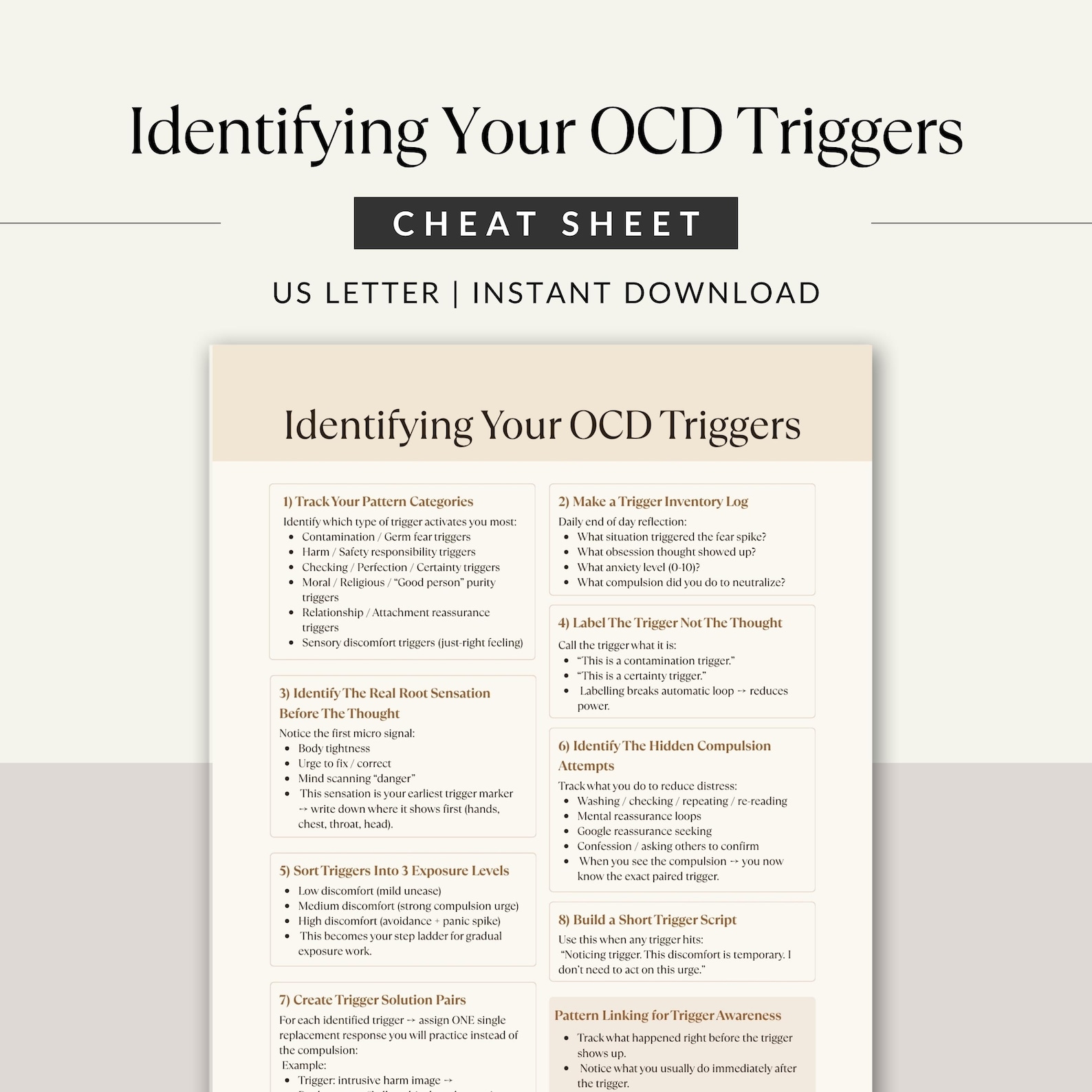 OCD Trigger Identification Cheat Sheet, Intrusive Thoughts and Anxiety ...