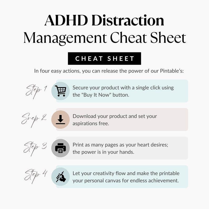 ADHD Distraction Management Cheat Sheet, Focus Tools for Adults, Brain ...