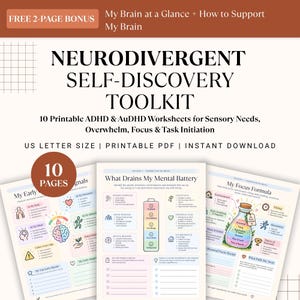 Neurodivergent Self-Discovery Toolkit, ADHD Workbook, Executive Function, Sensory Needs and Task Initiation