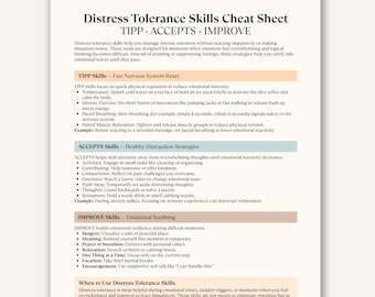 Distress Tolerance Skills Cheat Sheet, DBT Skills Printable, Emotional Regulation Therapy Guide PDF