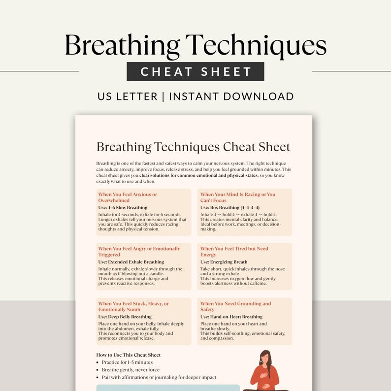 Calming Breathing Techniques Cheat Sheet For Anxiety Stress And 