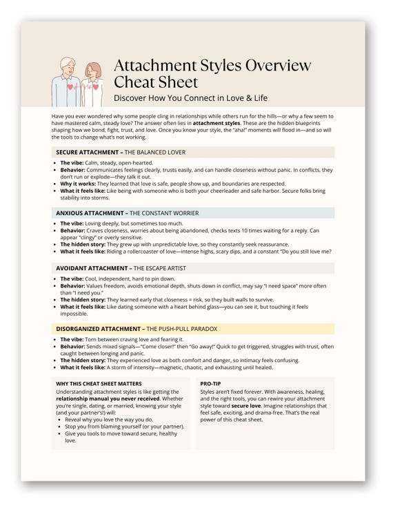 Attachment Styles Cheat Sheet, Relationship Guide for Secure Love (PDF Download)