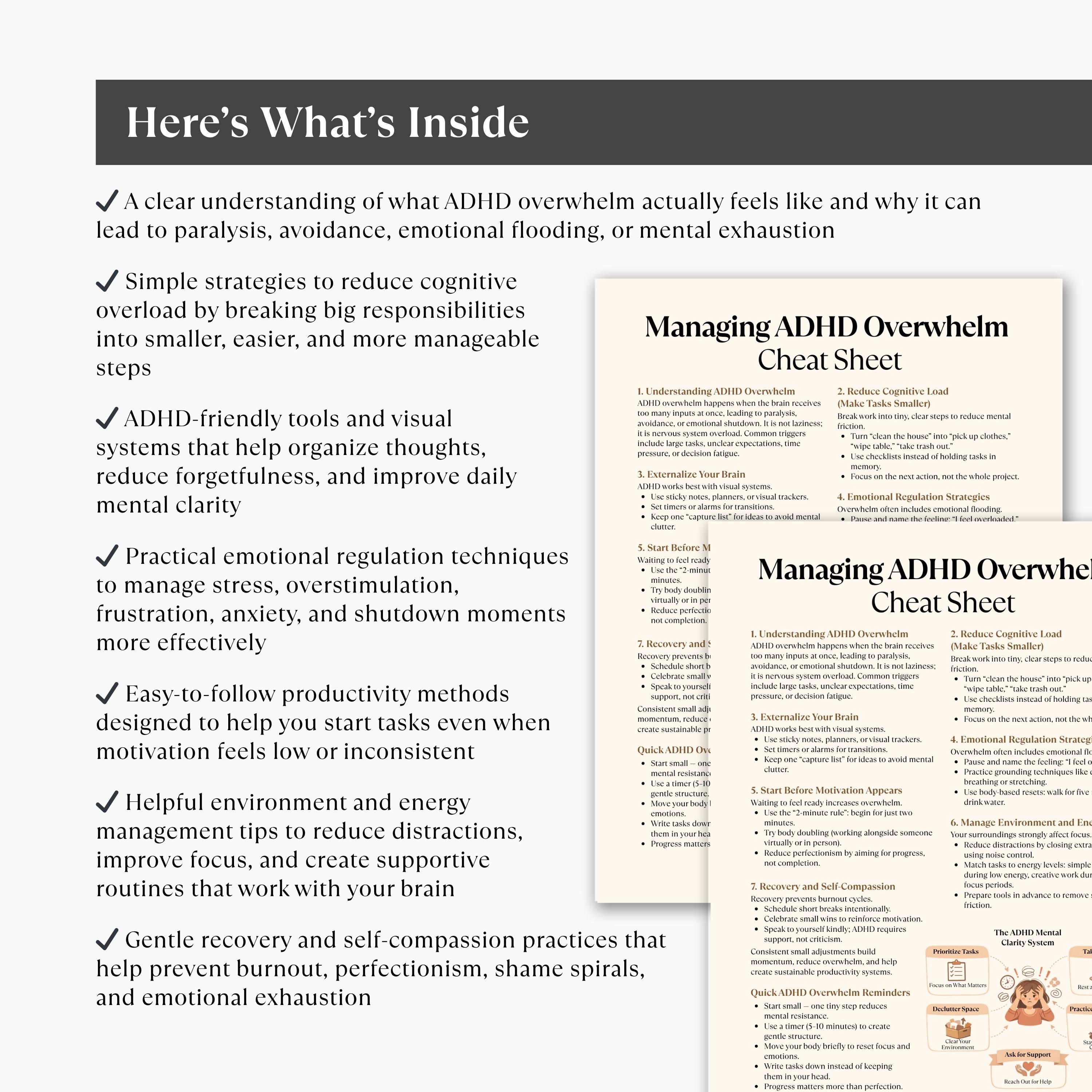 ADHD Overwhelm Cheat Sheet Printable, Executive Function & Task ...