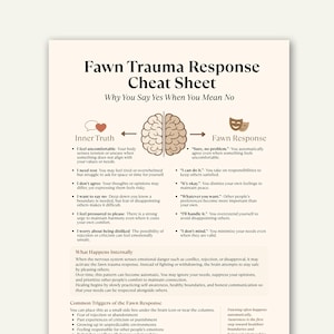 Fawn Trauma Response Cheat Sheet, People Pleasing Psychology, Trauma Healing, Boundary Setting Printable