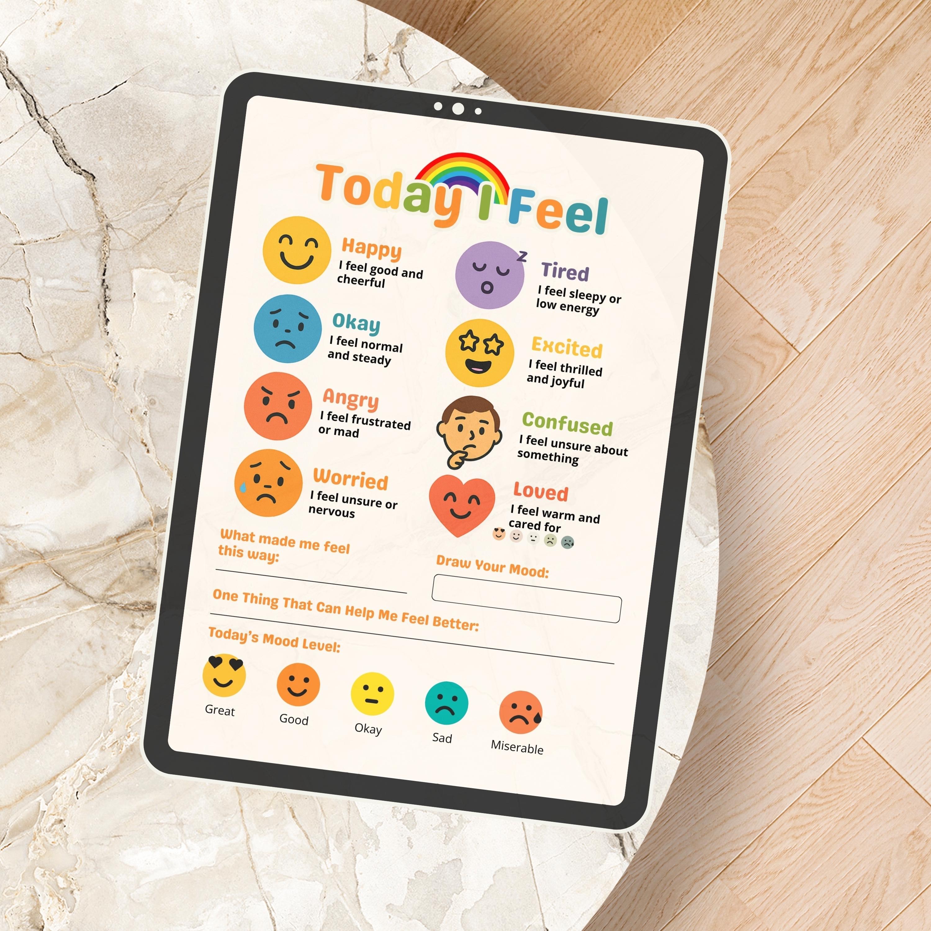 Mood Tracker for Kids, Feelings Chart Printable for Emotional Learning ...