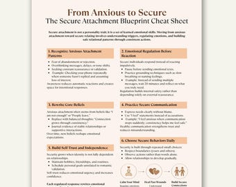 Anxious to Secure Attachment Cheat Sheet, Relationship Therapy (Digital Download)