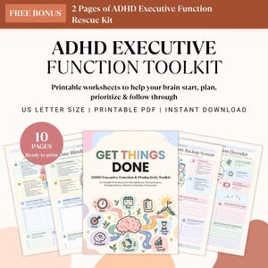 ADHD Executive Function Toolkit, Adult ADHD Worksheets, Productivity Planner, Time Management, Organization Skills Workbook