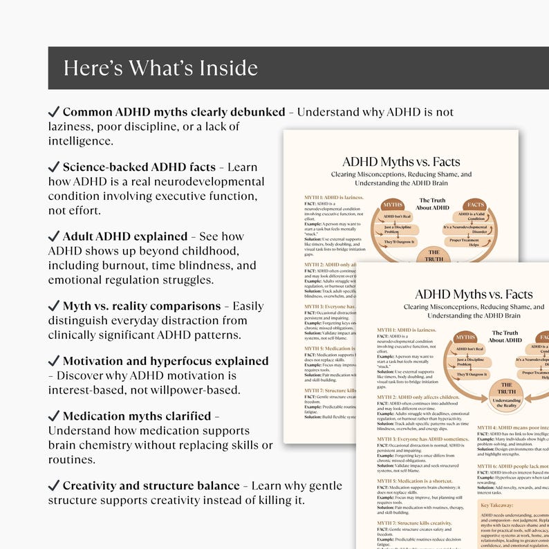 ADHD Myths Vs Facts Cheat Sheet, Adult ADHD Printable, Therapy ...