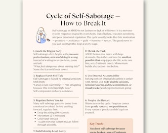 Hoja de trucos sobre el ciclo de autosabotaje, procrastinación por TDAH, recuperación del agotamiento y sanación del sistema nervioso