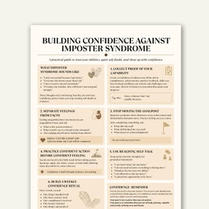 Imposter Syndrome Cheat Sheet, Confidence Building Printable, Self Doubt & Mental Health Therapy Worksheet