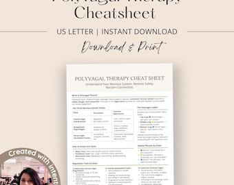 Polyvagal Therapy Cheat Sheet, Vagus Nerve Healing Worksheet, Trauma Therapy Printable PDF