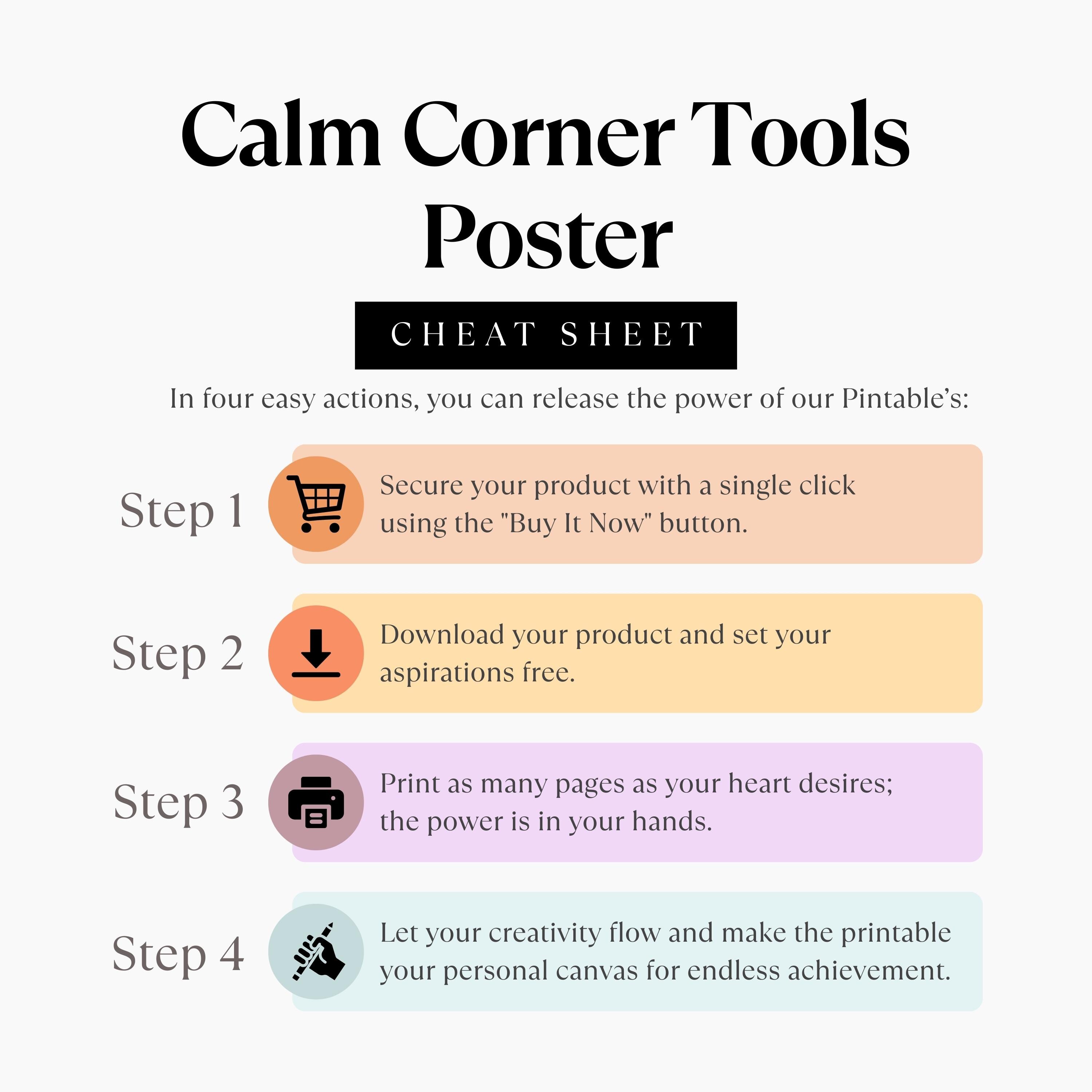Calm Corner Tools Poster, Coping Skills and Emotional Regulation Calm ...