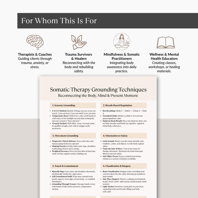 Somatic Therapy Grounding Techniques Printable, Trauma Healing and ...