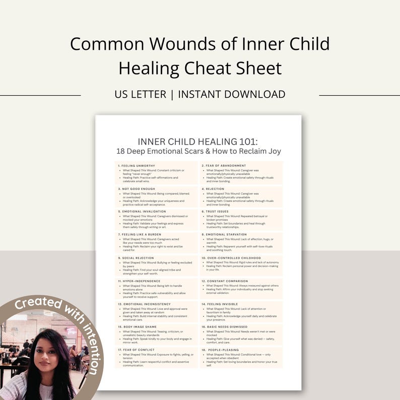Inner Child Healing Cheat Sheet, Trauma Recovery Worksheet (PDF) - Etsy