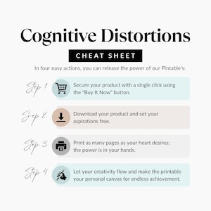 Cognitive Distortions Cheat Sheet Printable, CBT Worksheet, Mental Health, Thought Reframing PDF image 9