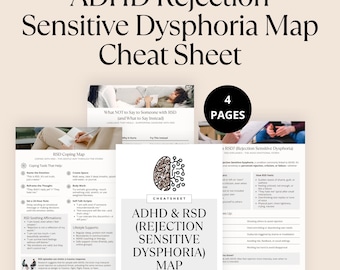 Hoja de referencia para la disforia sensible al rechazo (TDAH), mapa de habilidades de afrontamiento para el TSR, hoja de trabajo imprimible para la terapia del TDAH