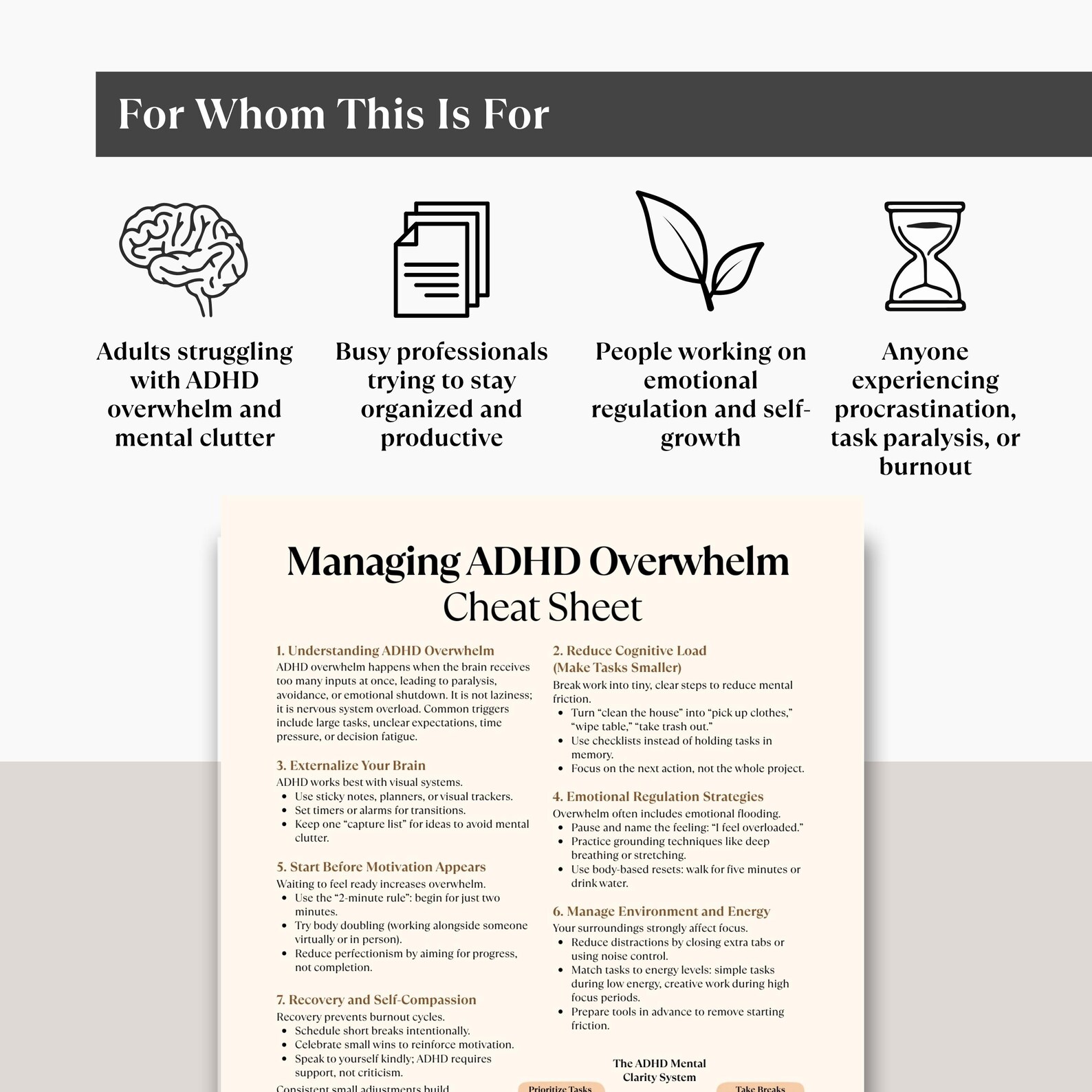ADHD Overwhelm Cheat Sheet Printable, Executive Function & Task ...