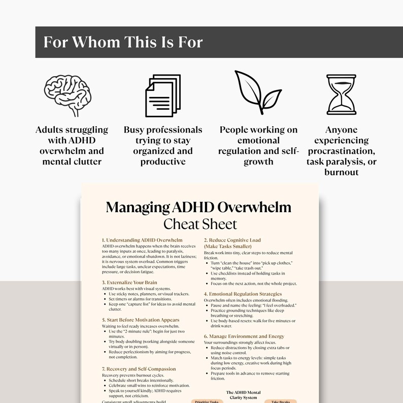 ADHD Overwhelm Cheat Sheet Printable, Executive Function & Task ...