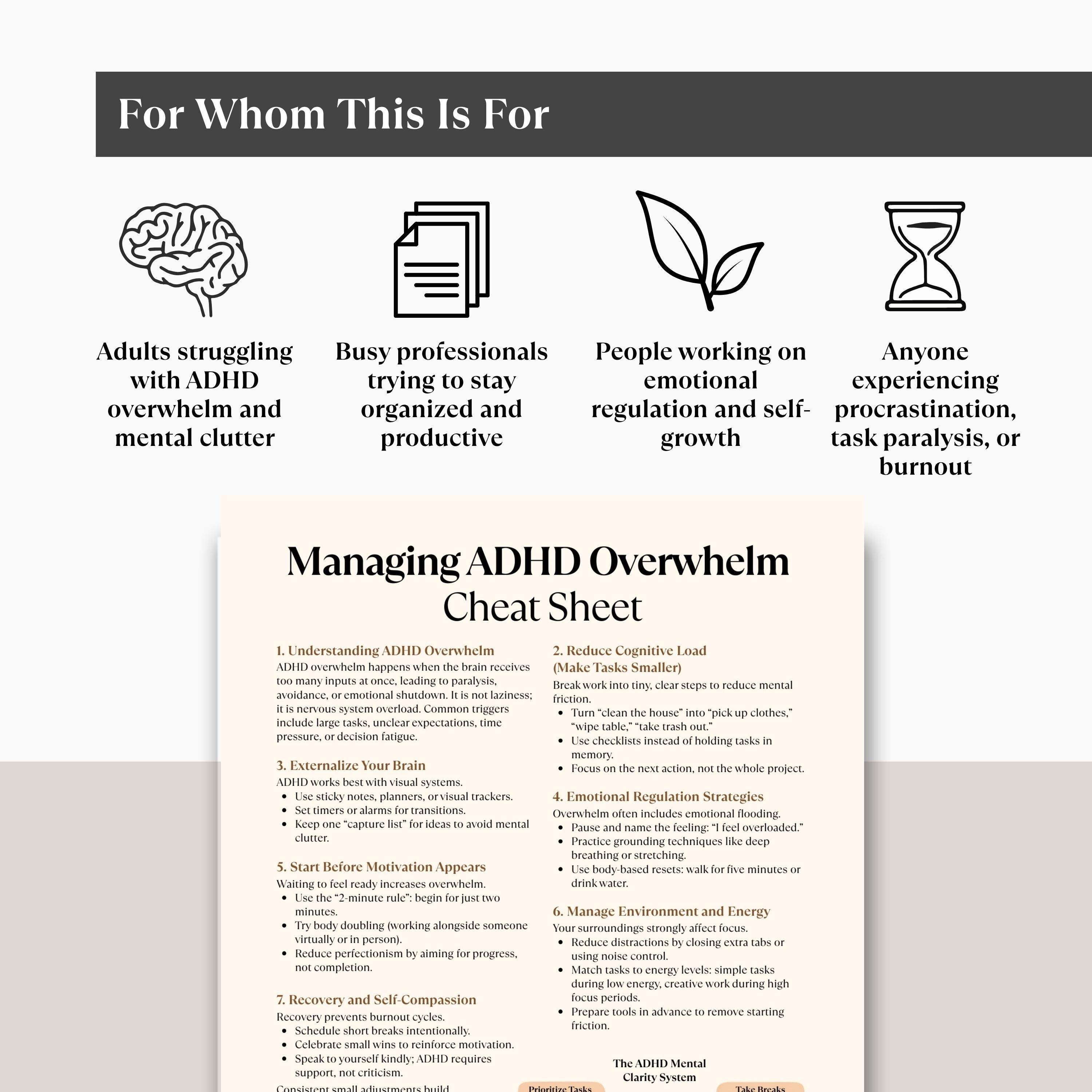 ADHD Overwhelm Cheat Sheet Printable, Executive Function & Task ...