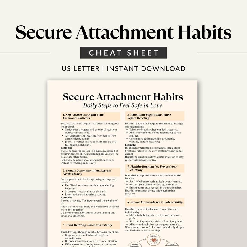 Secure Attachment Style Worksheet.pdf Secure Attachment Habits Cheat Sheet, Attachment Style Therapy ...