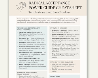 Radical Acceptance Cheat Sheet, Printable DBT Skills Guide, Therapy Acceptance Handout