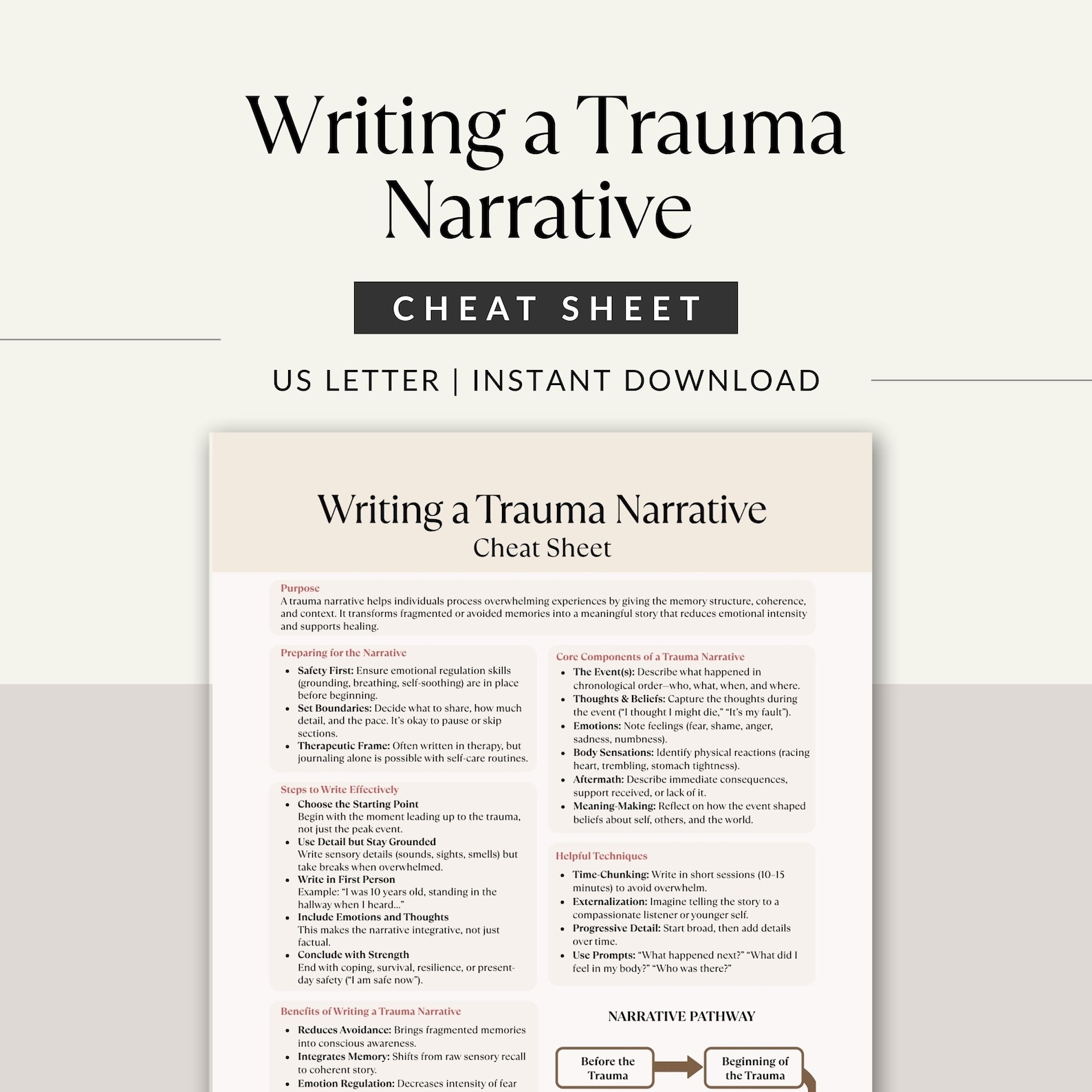 Trauma Narrative Therapy Worksheet: Healing Journal (printable PDF) - Etsy
