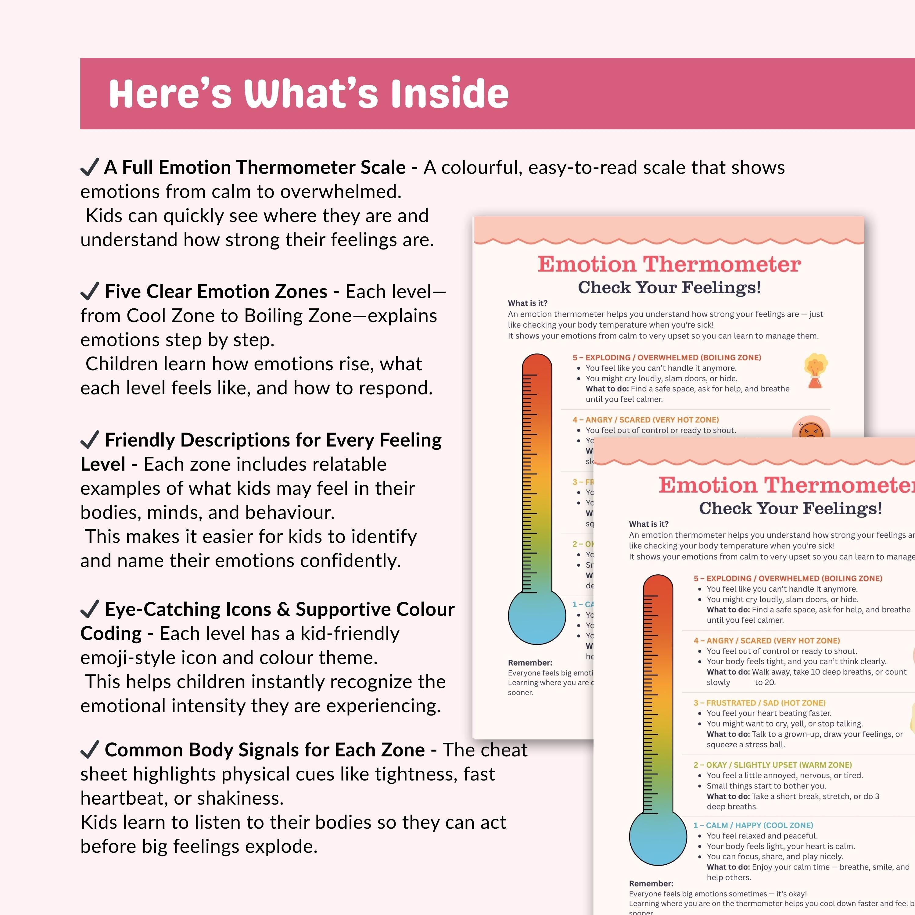 Emotion Thermometer for Kids, SEL Emotional Regulation Printable, Calm ...