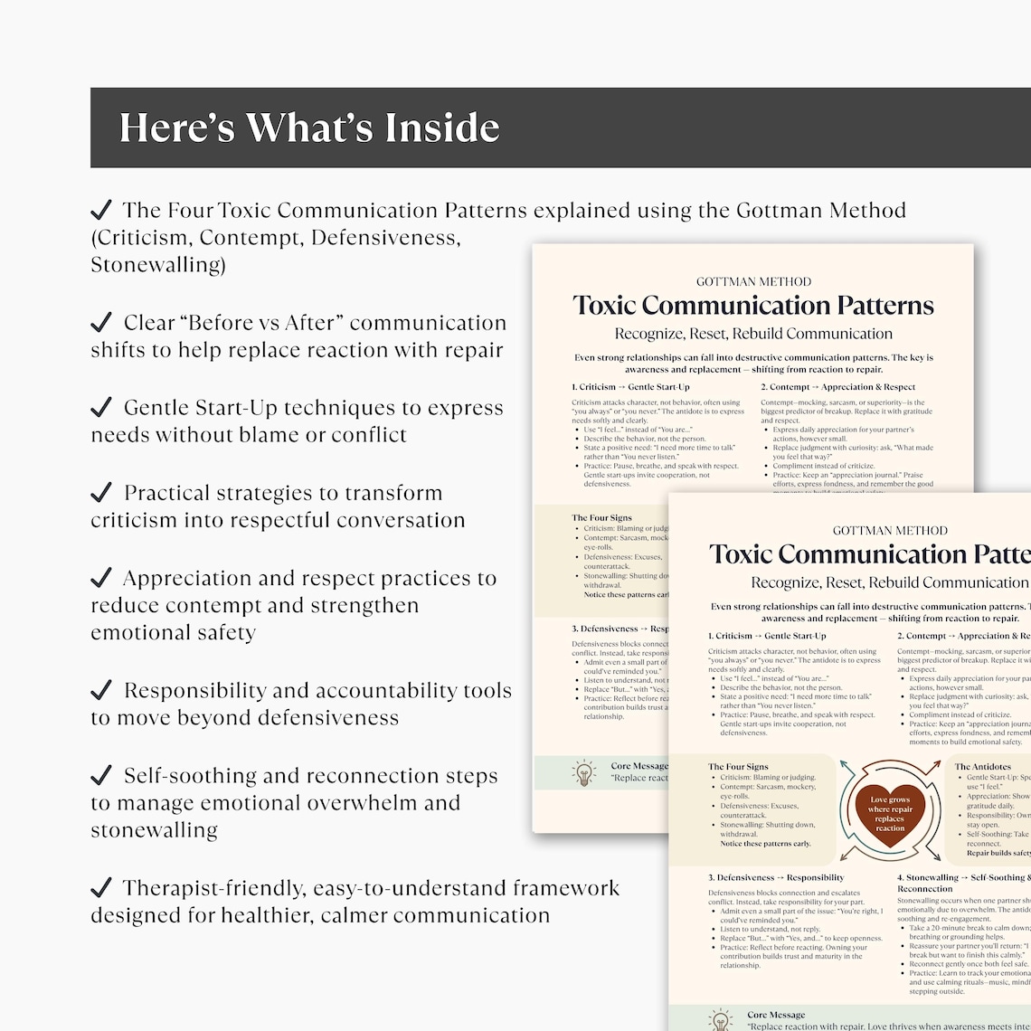 Toxic Communication Patterns Cheat Sheet, Gottman Method Couples ...