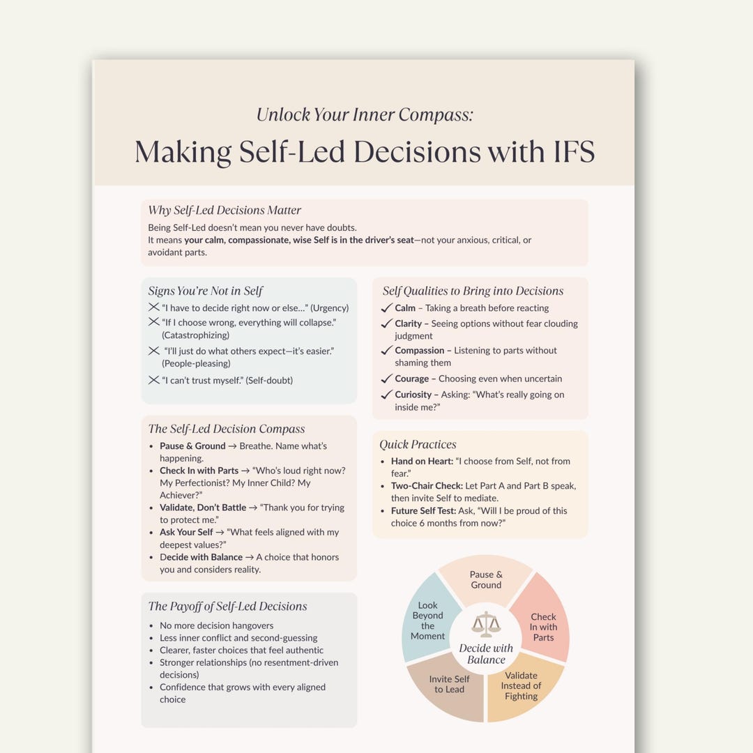 Led Cheat Material Sheet.pdf IFS Self-led Decisions Cheat Sheet, Internal Family Systems Therapy ...