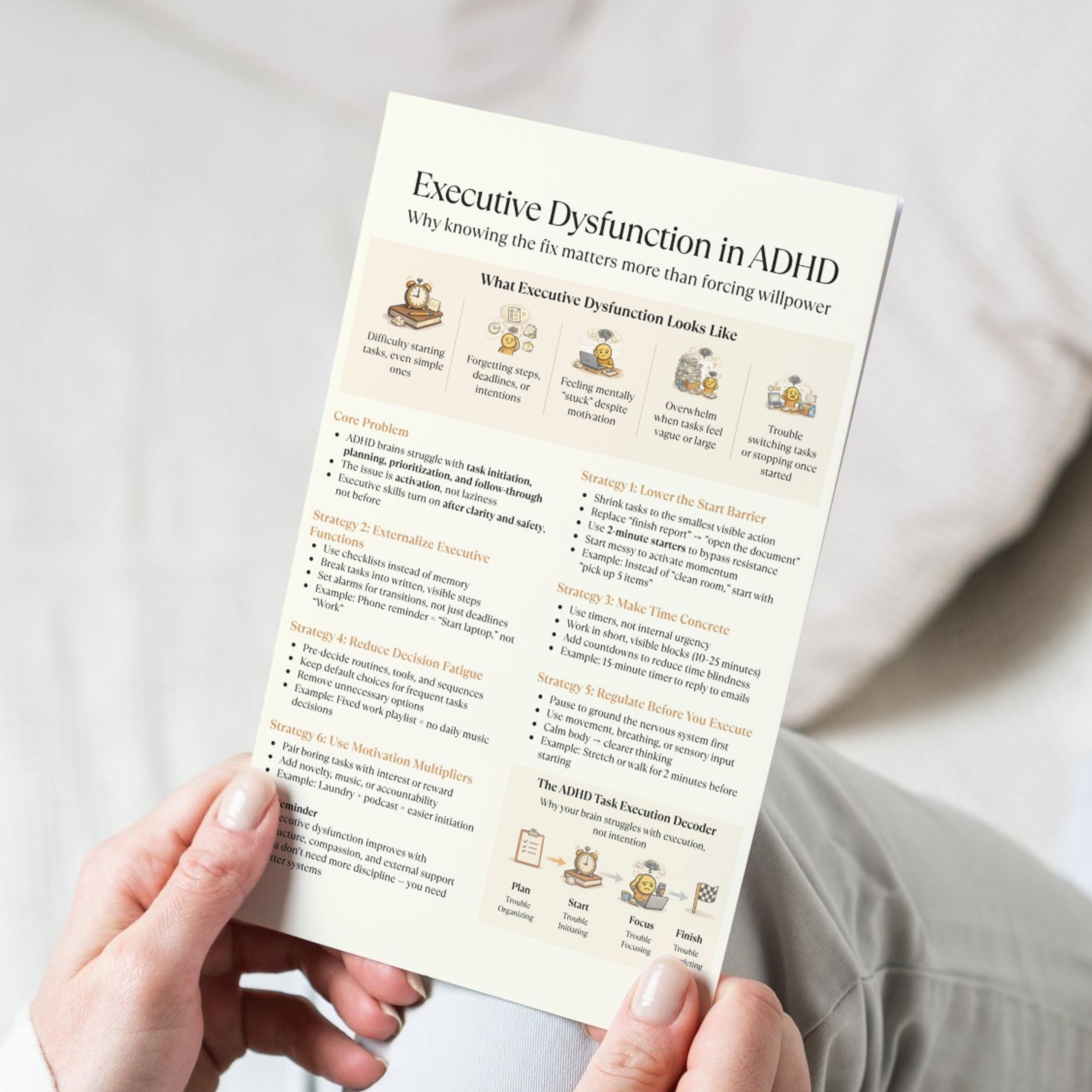 Task Paralysis Pdf Executive Dysfunction in ADHD Cheat Sheet, Stop Task Paralysis and ...