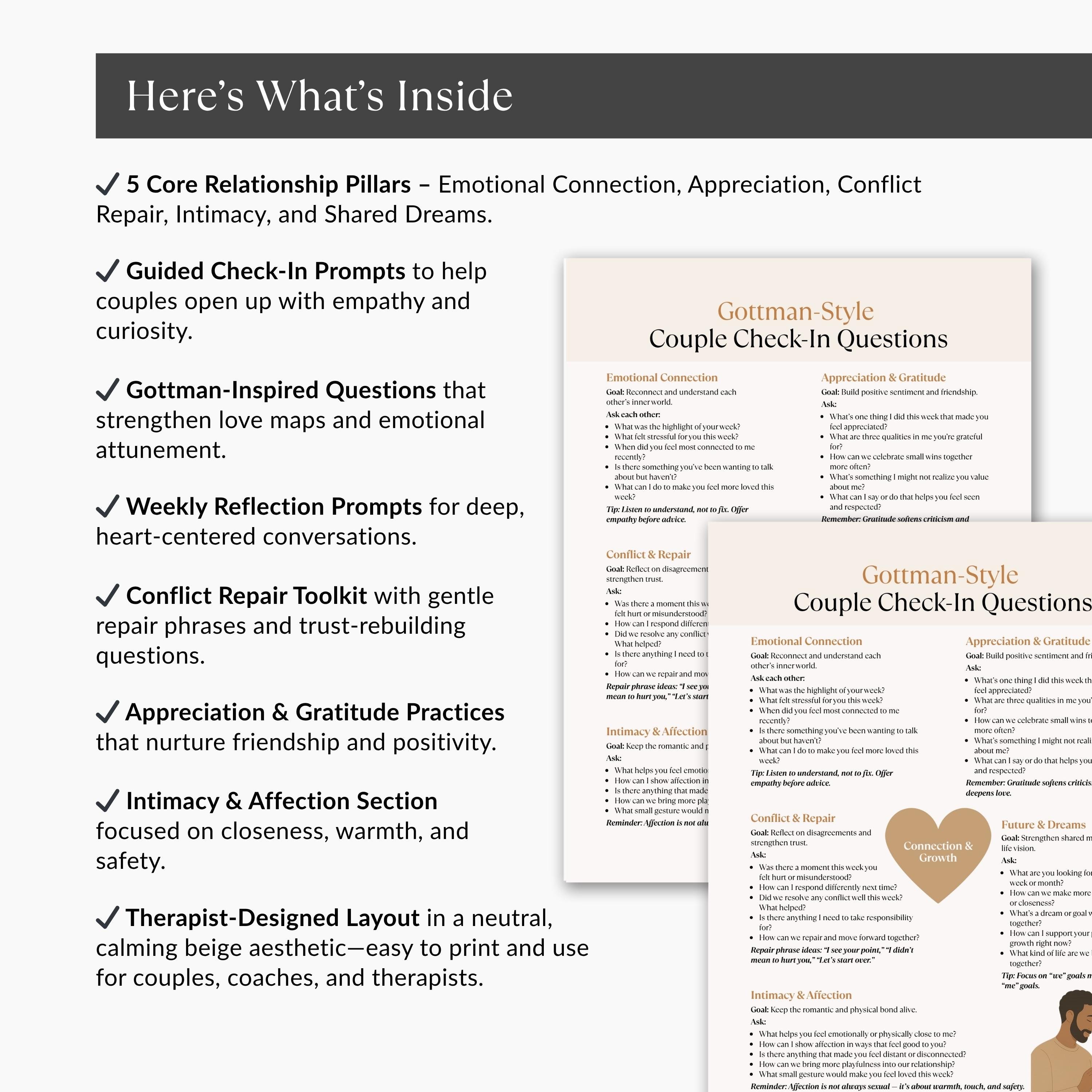 Gottman Couple Check-in Questions, Relationship Communication and Connection Tool, Marriage ...