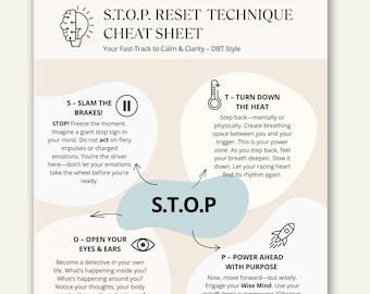 Stop Reset Technique Cheat Sheet: Stress & Anxiety Relief Guide (PDF Download)