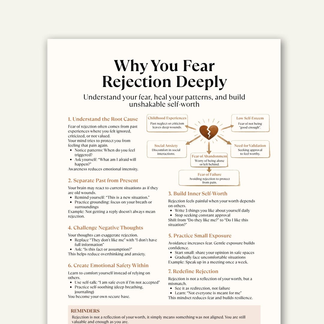 Fear of Rejection Cheat Sheet, Self Worth Therapy Worksheet, Anxiety ...