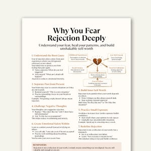 Fear of Rejection Cheat Sheet, Self Worth Therapy Worksheet, Anxiety & Overthinking Help Printable