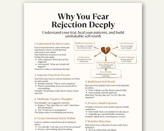Fear of Rejection Cheat Sheet, Self Worth Therapy Worksheet, Anxiety & Overthinking Help Printable