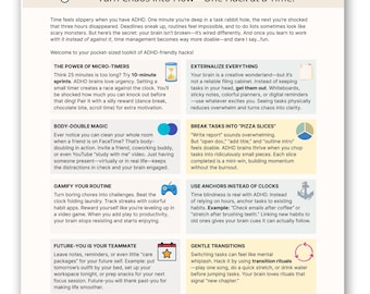 ADHD Time Management Hacks Cheat Sheet, Productivity and Focus Printable, Task Management Therapy Worksheet