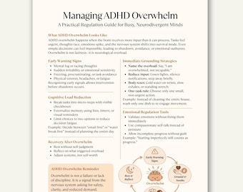 Pflege von ADHD Overwhelm Spickzettel, Regulation des Nervensystems und emotionale Bewältigungswerkzeuge