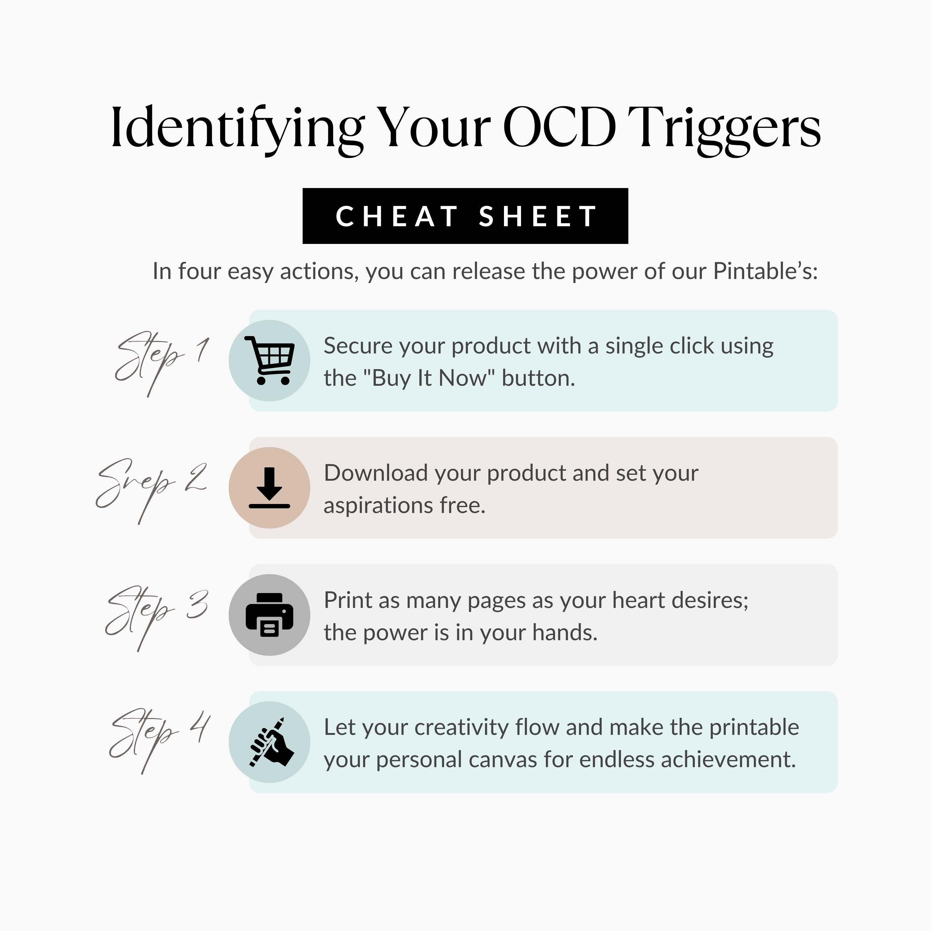 OCD Trigger Identification Cheat Sheet, Intrusive Thoughts and Anxiety ...