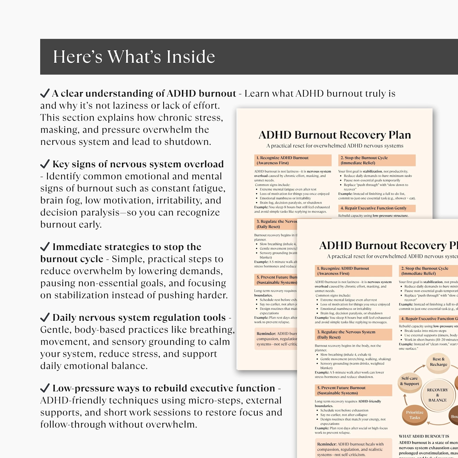 ADHD Burnout Recovery Plan Cheat Sheet, Nervous System Reset, Executive ...
