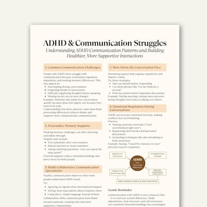 ADHD-kommunikationsfusklapp, ADHD-relationsverktyg, utskrivbar terapi för par, vuxna, terapeuter