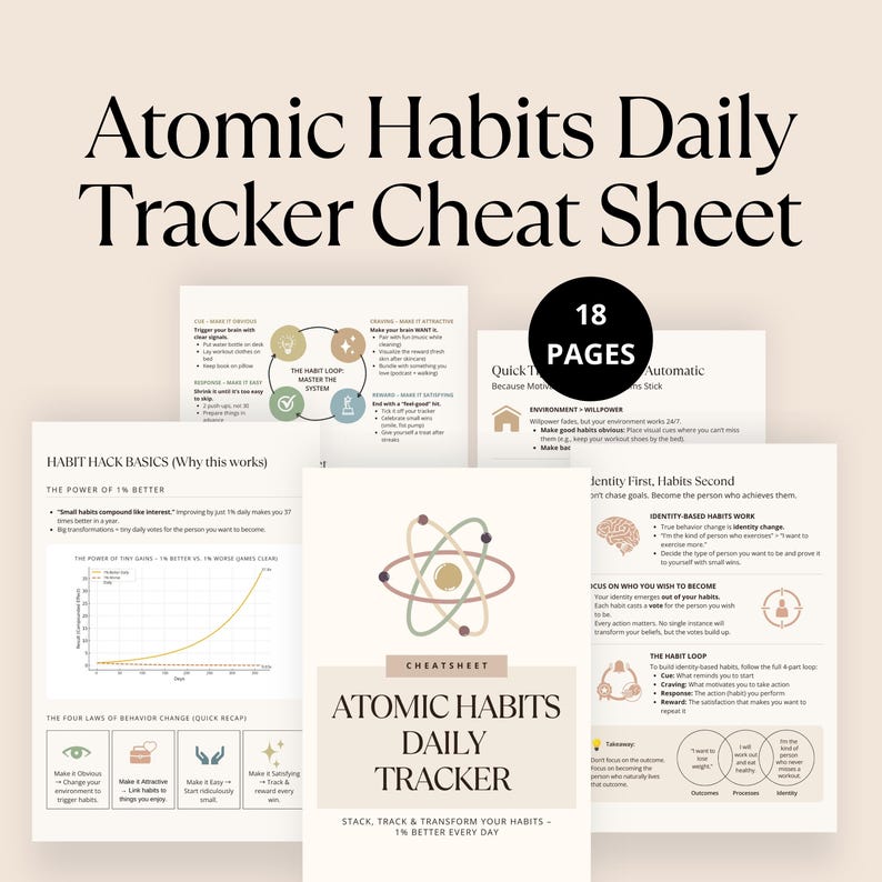 Minimalist printable habit tracker PDF based on Atomic Habits for daily self-improvement