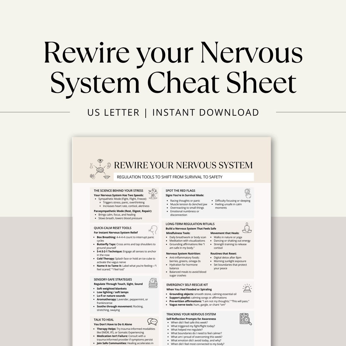 Nervous System Regulation Cheat Sheet, Trauma Healing, Stress Relief ...