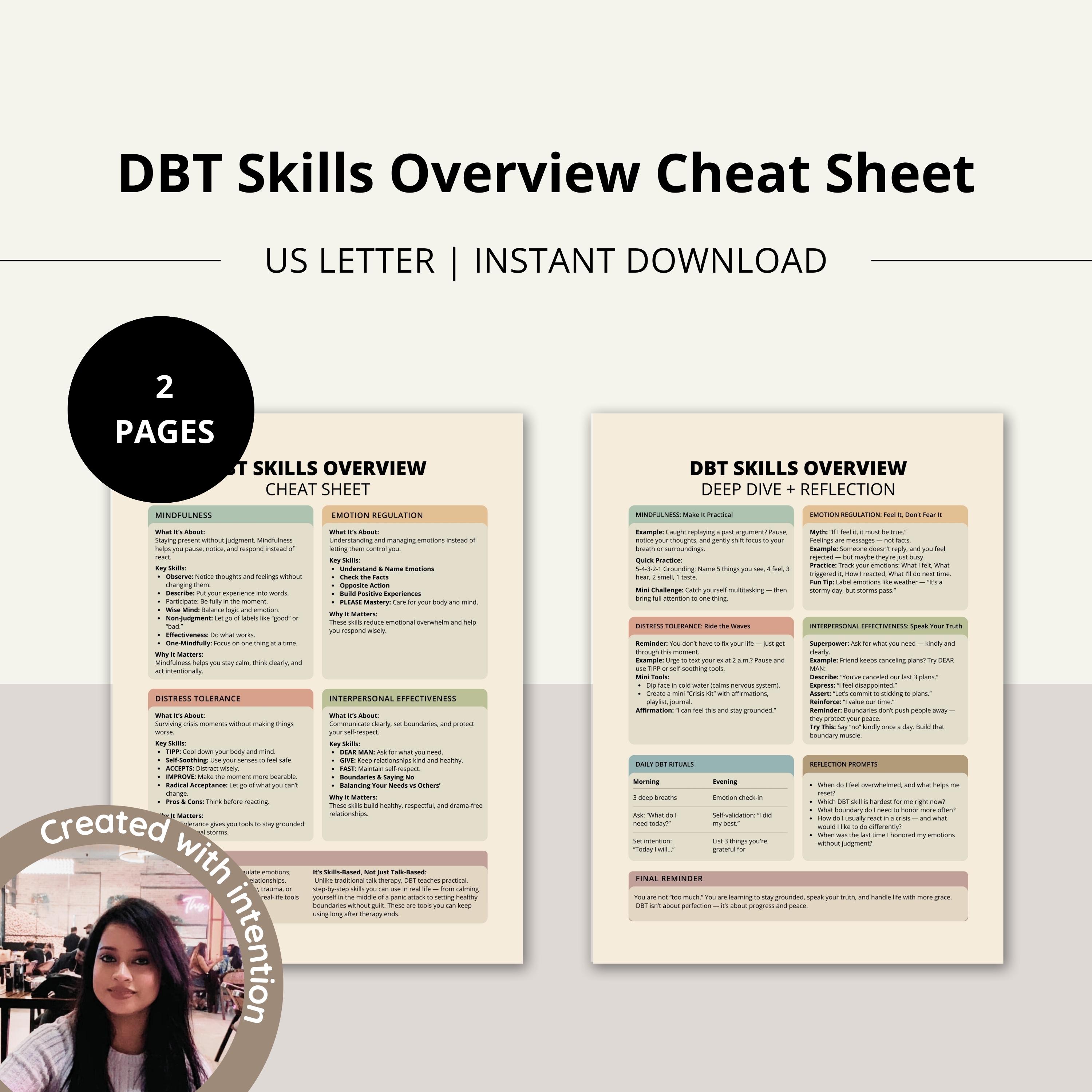 DBT Skills Overview Cheat Sheet, Emotional Regulation Guide, Therapy ...
