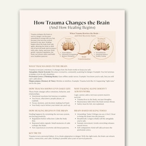 How Trauma Changes the Brain Cheat Sheet, Trauma Healing Guide, Nervous System Therapy Printable