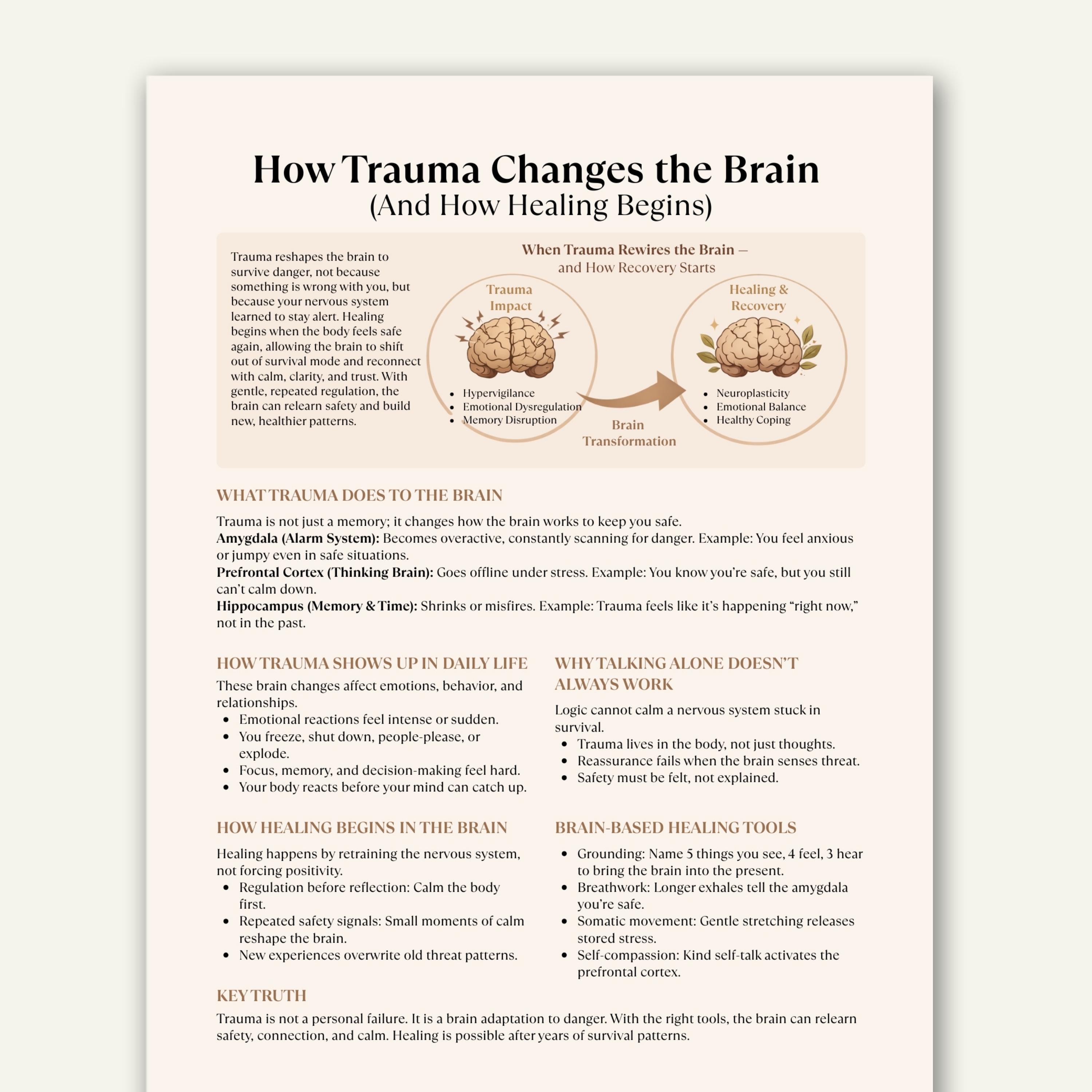 How Trauma Changes the Brain Cheat Sheet, Trauma Healing Guide, Nervous ...