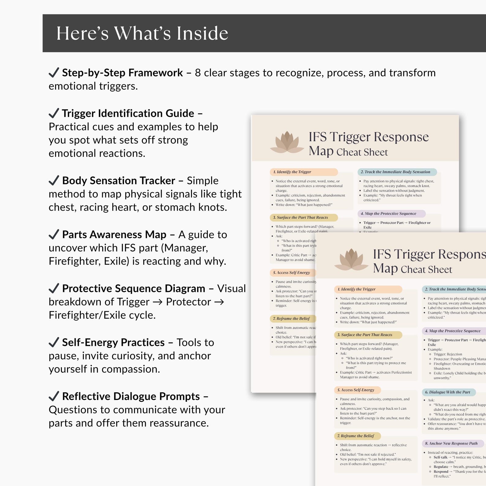 IFS Trigger Response Map Cheat Sheet, Trauma Healing Worksheet ...
