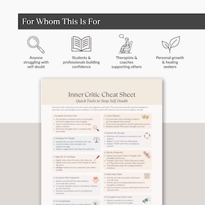 For Whom This Is For mockup page with four illustrated icons and descriptions, highlighting students, professionals, therapists, and personal growth seekers.