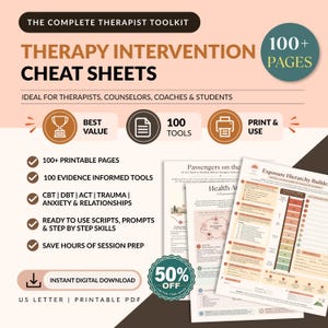 Peut inclure: Un kit d'outils d'intervention thérapeutique numérique comprenant plus de 100 pages imprimables de fiches pratiques pour les thérapeutes et étudiants. Inclut des outils fondés sur des preuves pour la TCC, la TCD, l'ACT, le traumatisme et l'anxiété.