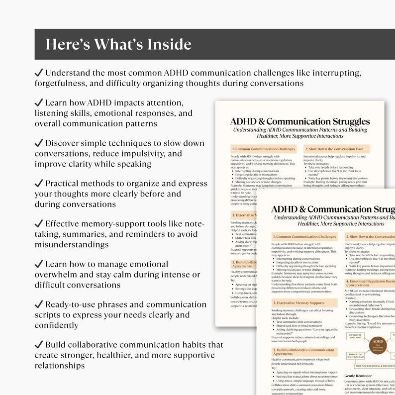 ADHD Communication Cheat Sheet Printable, Improve Focus, Listening ...